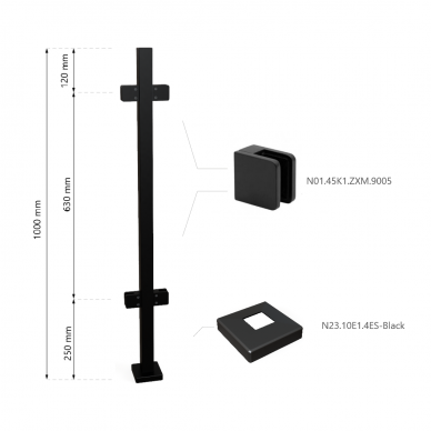 Turėklo statramstis H-1000mm RAL-9005 1 Turėklo statramstis H-1000mm RAL-9005 1
