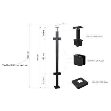 Turėklo statramstis H-960mm RAL-9005 1 Turėklo statramstis H-960mm RAL-9005 1