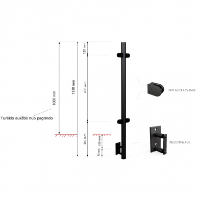 Turėklų statramstis H-1130mm RAL-9005 1 Turėklų statramstis H-1130mm RAL-9005 1