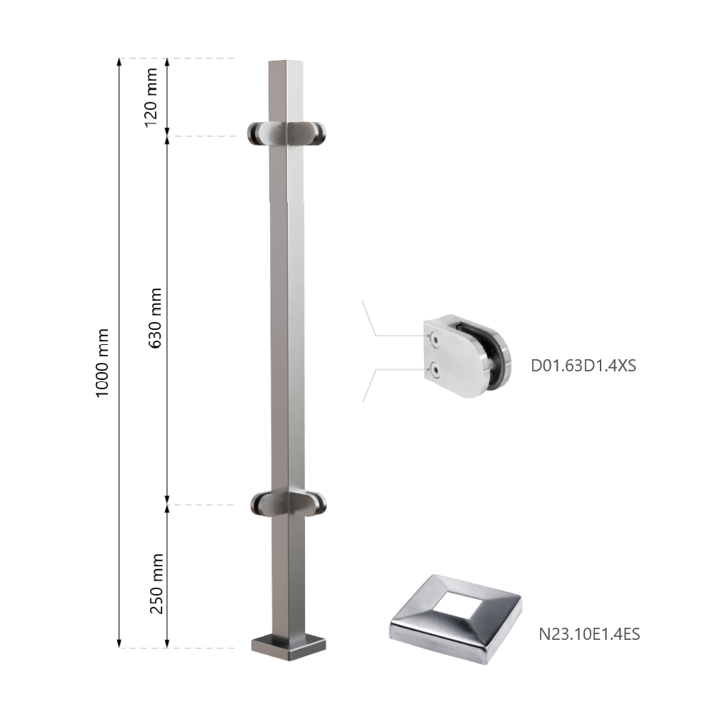 Kampinis statramstis stiklui 40×40 H-1000 mm 1 Kampinis statramstis stiklui 40×40 H-1000 mm 1