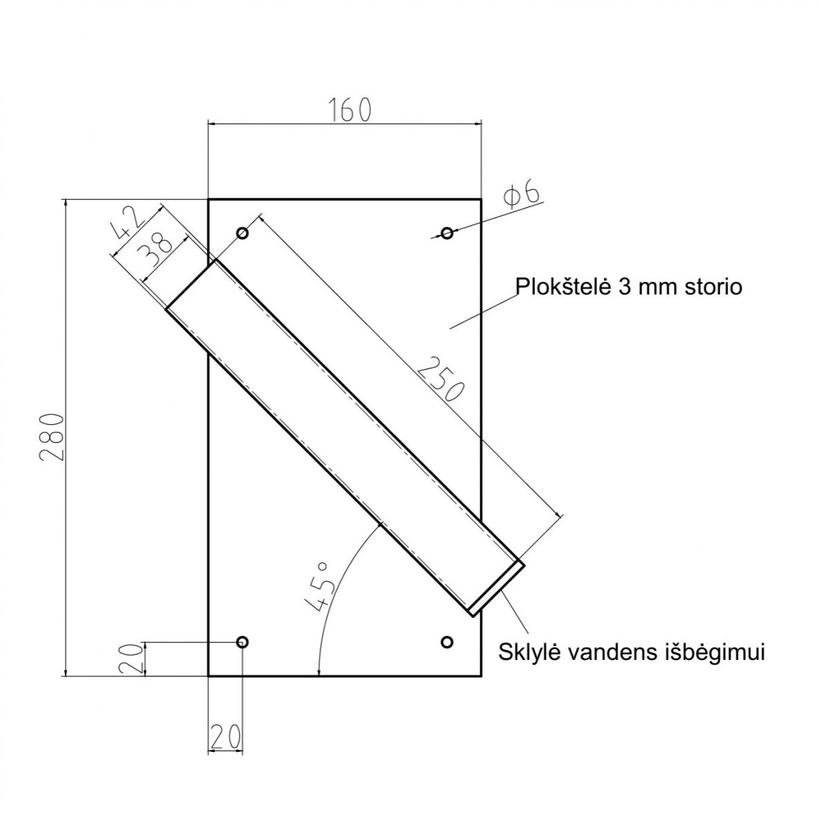 Vėliavos laikiklis 45°, kairinis (pilkas) 1 Vėliavos laikiklis 45°, kairinis (pilkas) 1