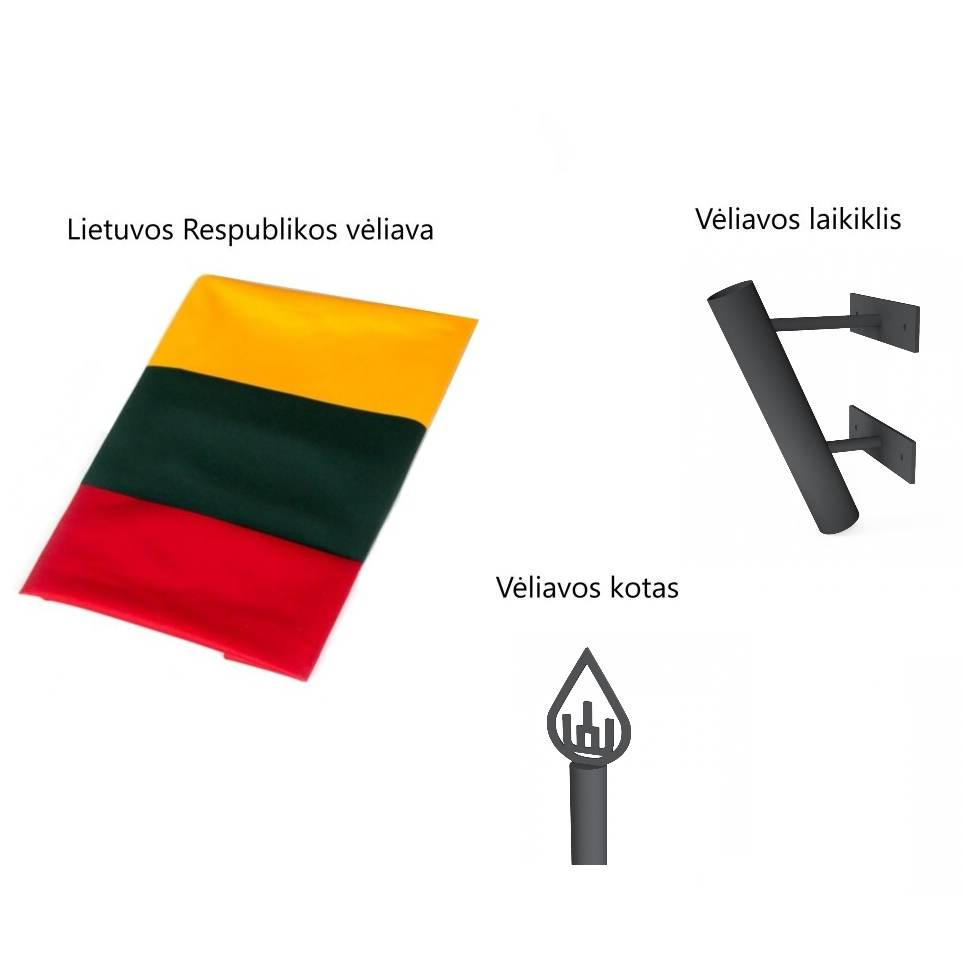 Vėliavos komplektas su pilku laikikliu Vėliavos komplektas su pilku laikikliu