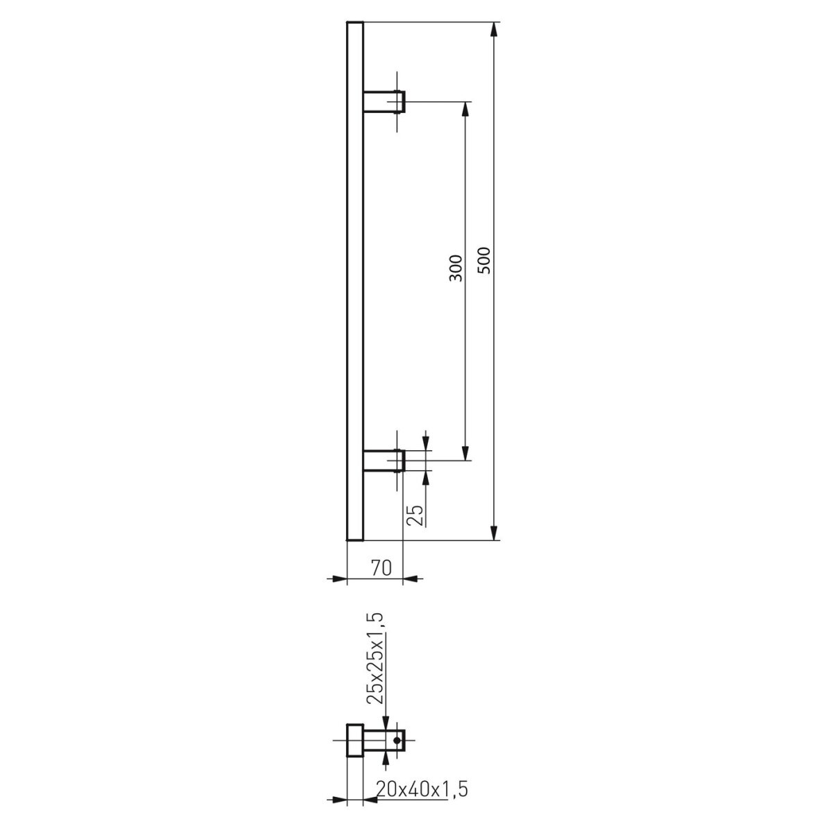 Vienpusė stačiakampė durų rankena 40x20 mm 1