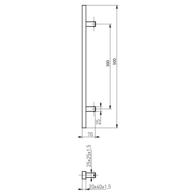 Vienpusė stačiakampė durų rankena 40x20 mm 1