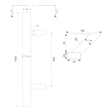 Vienpusė stačiakampė rankena–antaba 20x40 mm 2 Vienpusė stačiakampė rankena–antaba 20x40 mm 2