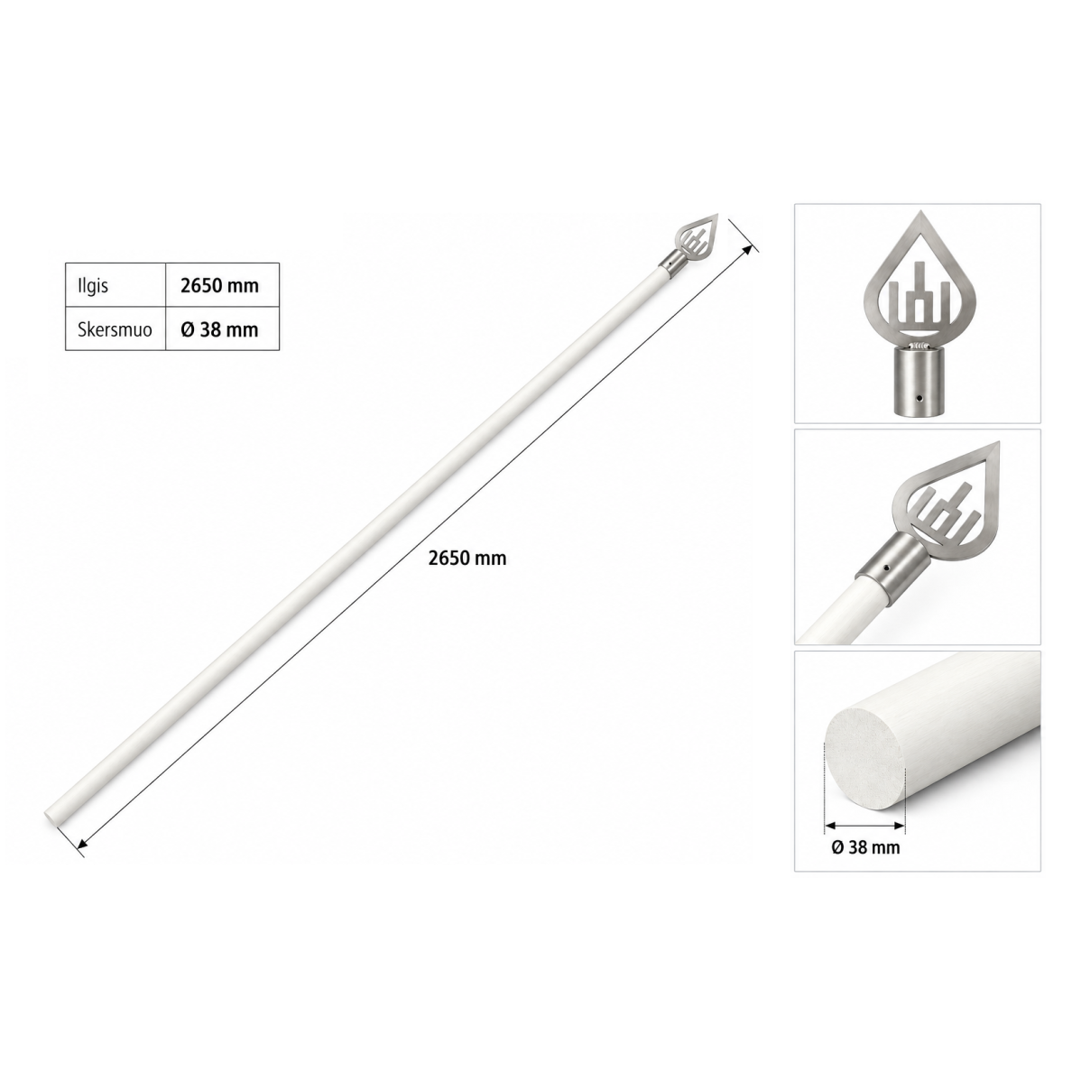 White Flagpole with Finial